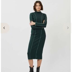 Minimum Dark Green Midi Dress with White Accents